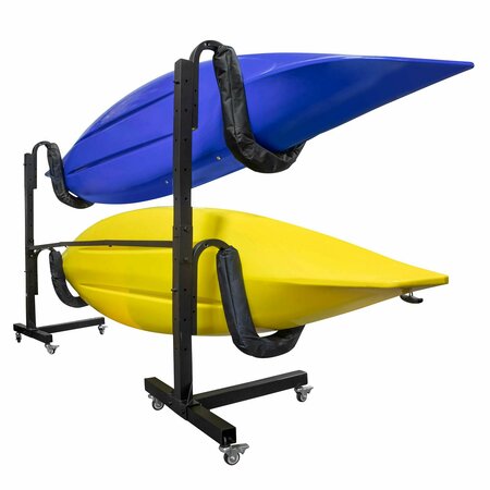 Raxgo Freestanding Kayak Storage Rack, Indoor & Outdoor Kayak Stand with Wheels, for 2 Kayaks RGFSKRWW